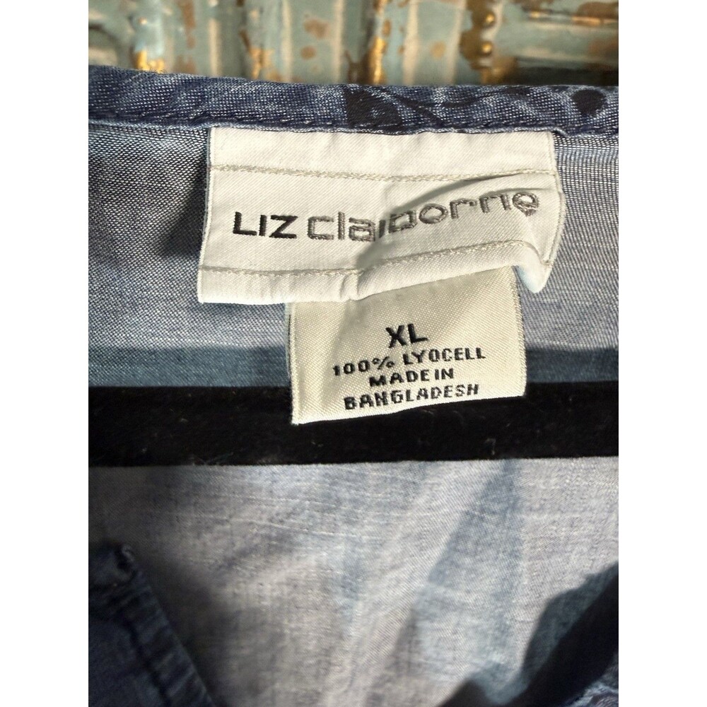 Liz Claiborne Women’s Blue Floral Tunic Blouse V-Neck Button Long Sleeve XL - Picture 5 of 10